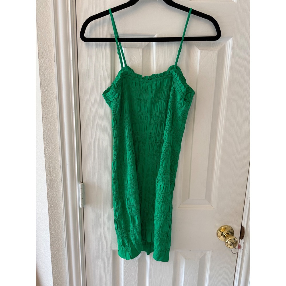 H&M Smocked Green Midi Dress NWT Ruched Bodycon Vacation Dress Medi - Picture 4 of 6